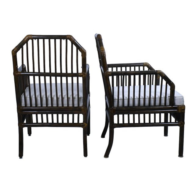 Brown Jordan Set of 11 Brown Rattan Arm Dining Chairs For Sale - Image 4 of 7