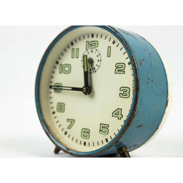 Vintage Light Blue Metal Alarm Clock, 1970s For Sale - Image 4 of 5