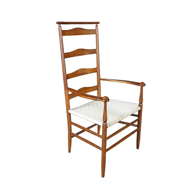 Farmhouse Antique Shaker Style Maple Ladderback Elder's High Back Arm Chair Woven Seat For Sale - Image 3 of 18
