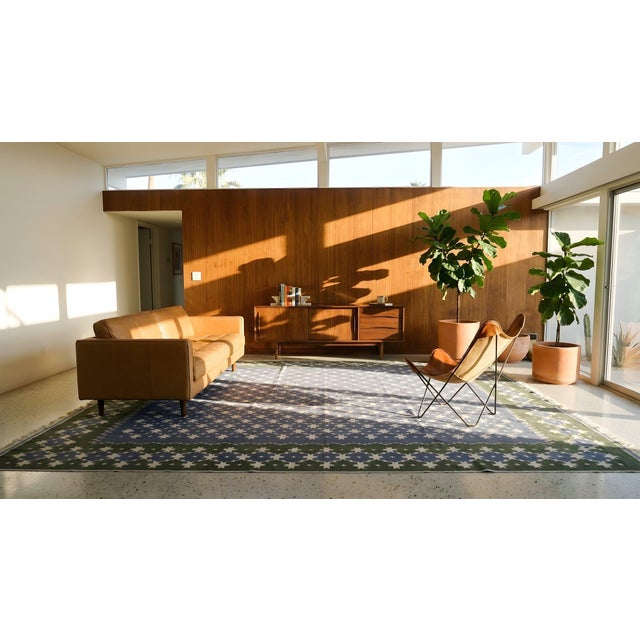 Strikingly Graphic Geometric Design Dhurrie Style Antique Indian Cotton Rug For Sale - Image 15 of 15