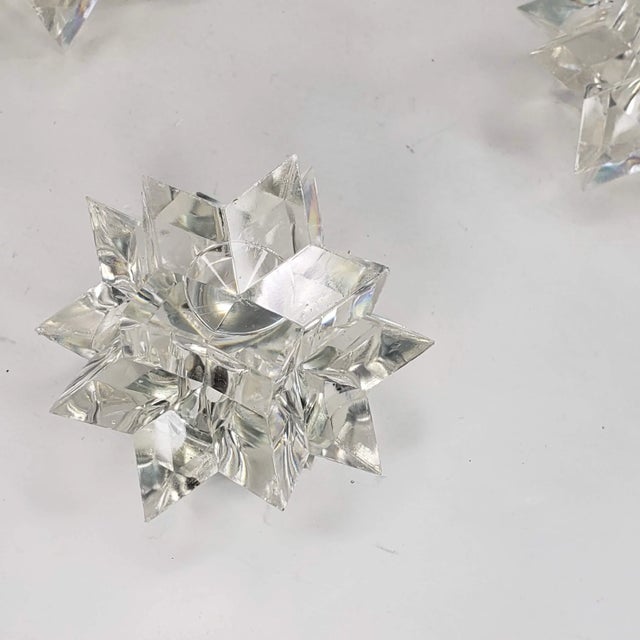 Mid-Century Modern Vintage Italy Candle Holder Set Clear Lucite Multifaceted Atomic Starburst - Set of 10 For Sale - Image 3 of 13