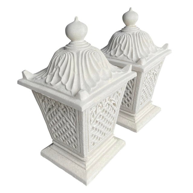 A Pair of Vintage Palm Beach Style Cast Stone Garden Lanterns For Sale - Image 4 of 12