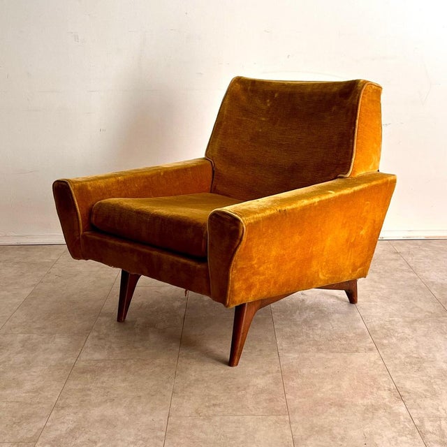 Mid-Century Modern Italian Ochre Velvet Chairs, 1950s, Set of 2 For Sale - Image 3 of 17
