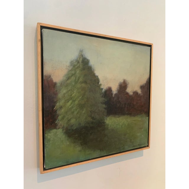 1990s Signed Acrylic on Canvas Landscape Painting of Trees and Shadow in Wood Frame For Sale - Image 5 of 9