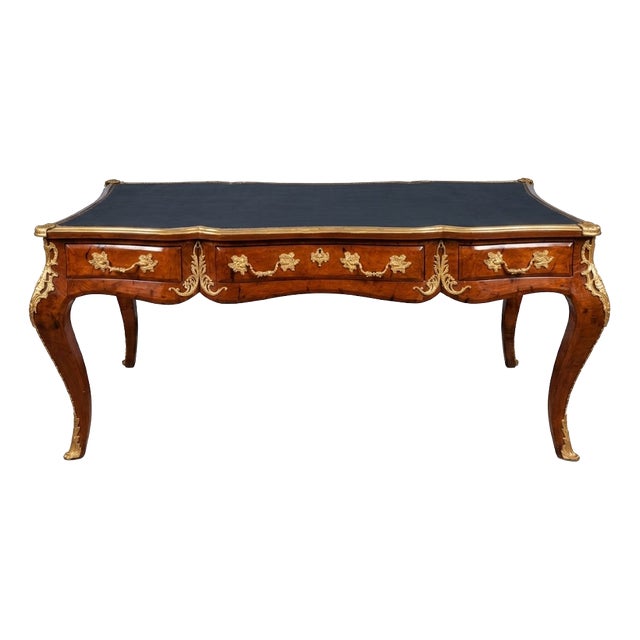 Louis XV Style Writing Desk in Burl Wood and Gilded Bronzes For Sale