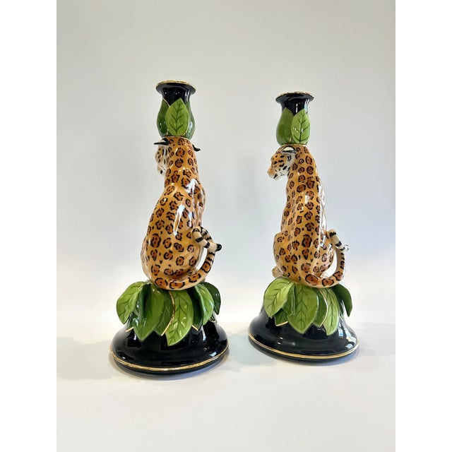 Mid-Century Modern Vintage MCM Lynn Chase Jaguar Jungle Candlesticks -Pair For Sale - Image 3 of 5