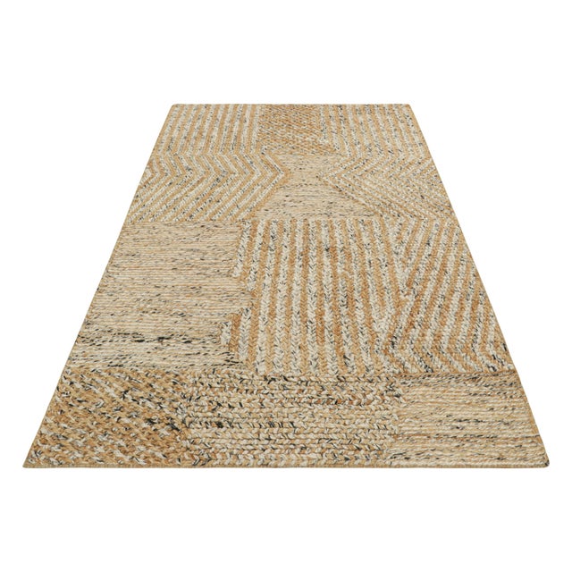 2010s Rug & Kilim’s Abstract Flatweave in Beige-Brown and White Geometric Patterns For Sale - Image 5 of 7