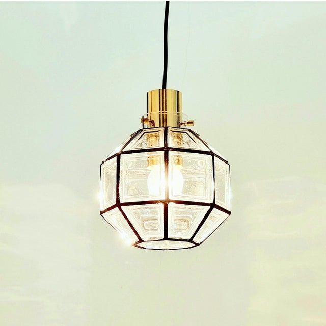 1970s Mid-Century Glass and Brass Pendant Lights, Germany, 1970s, Set of 2 For Sale - Image 5 of 11