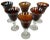 Set of 6 Large Hand Blown Glass Tortoise Amber Stemmed Goblets. Raised on translucent glass bases with stems supporting...