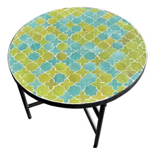 Moroccan Green and Turquoise Zellige Round Coffee Table, 2010s For Sale