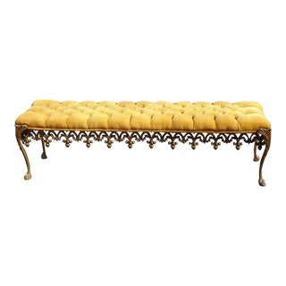 Vintage French Provincial Gold Tufted Scolled Skirt Bench ~ Hollywood Regency For Sale