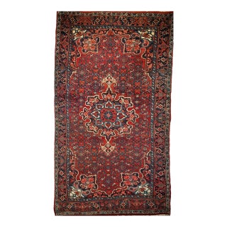 Vintage Persian Bidjar Rug, Hand-Knotted Wool, Geometric Pattern, Red & Blue, 5x8 For Sale