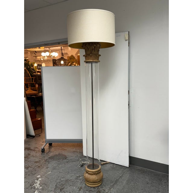 French Restoration Hardware Corinthian Capital Acrylic Floor Lamp For Sale - Image 3 of 12