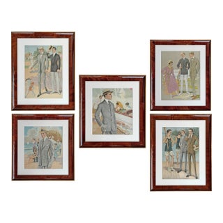 Collection of Five Framed Tailor's Illustrations, C. 1917 For Sale