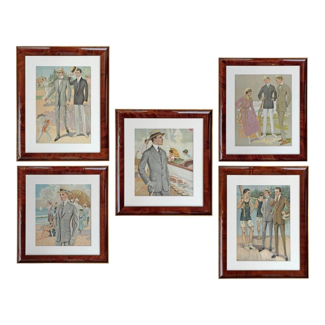 Collection of Five Framed Tailor's Illustrations, C. 1917 For Sale