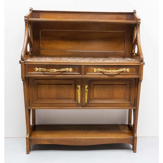 Art Nouveau Console Table in Walnut, Marble and Brass, France, 1910s For Sale - Image 3 of 18