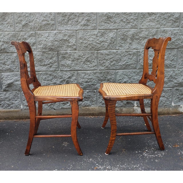 Brown Early American Tiger Wood and Cane Seat Chairs, Set of 4 For Sale - Image 8 of 12