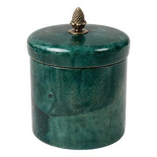 Rare Vintage Lacquered Goatskin Cylinder Box in the Style of Aldo Tura With Brass Pinecone Finial For Sale