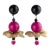 Angela Caputi Fuchsia and Gold Dust Resin Dangle Flamenco Floral Clip Earrings For Sale