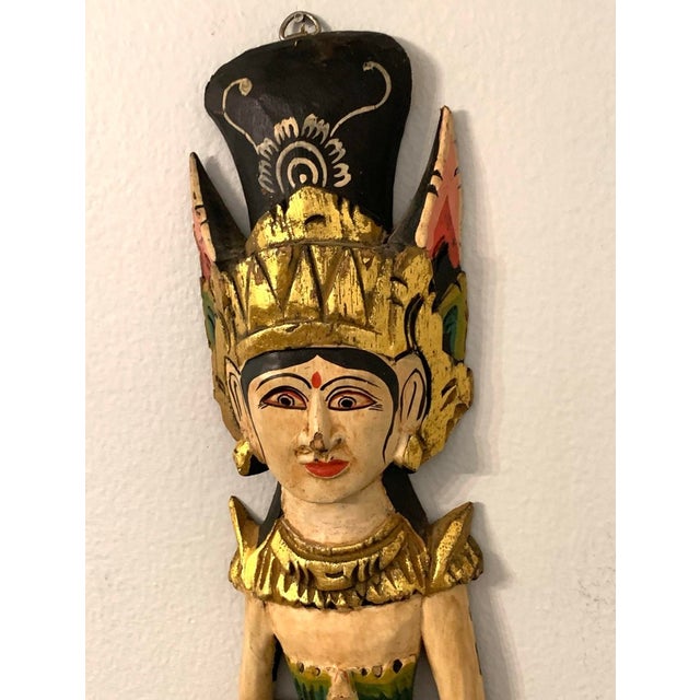 Vintage Balinese Gilt Wood Temple Dancer Wall Sculpture, Hand-Carved, Indonesia An evocative hand-carved Balinese temple...