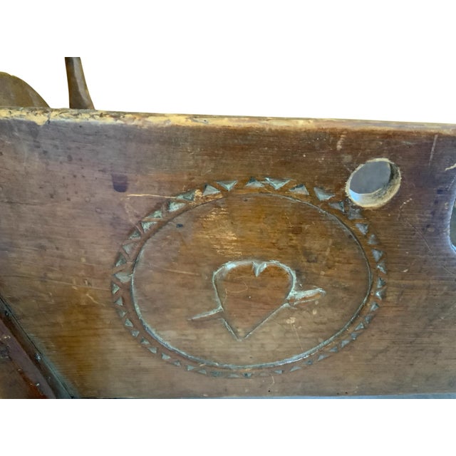 Rare Antique 19th C European Folk Art Rocking Cradle Hand Carved Wood Catholic Iconography and Monogram For Sale - Image 4 of 10