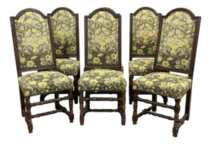 Louis XIII Beech Chairs in Upholstery and Fabric, 1950s Set of 6