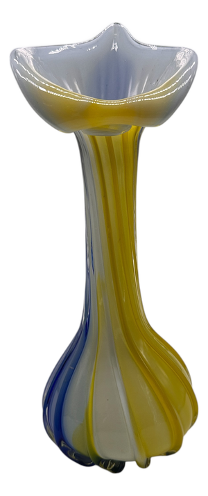 Yellow and Blue Murano Glass Flower Vase, Italy, 1960s