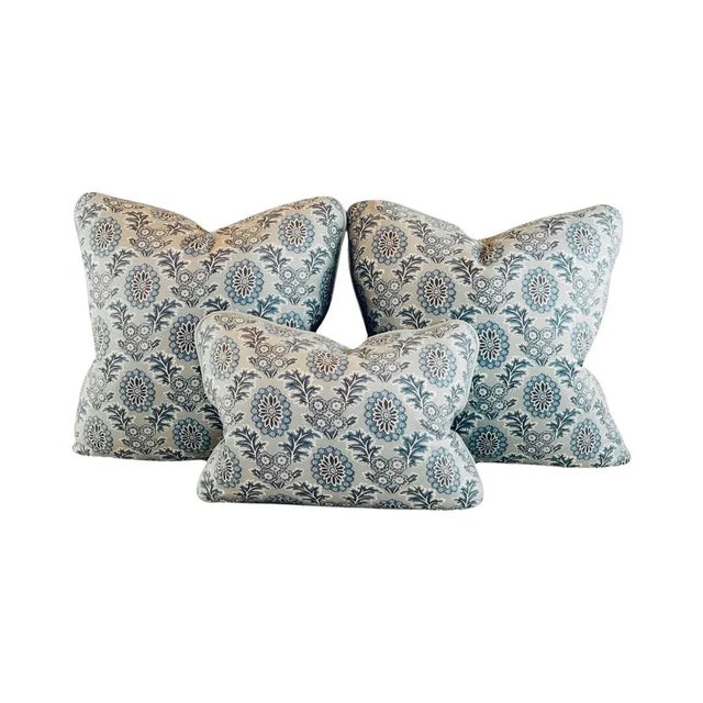 French General Aqua Ciel Blue Cream Gray Boheme Damask Floral French Country Pillow Covers- Pair For Sale In Jacksonville, FL - Image 6 of 7