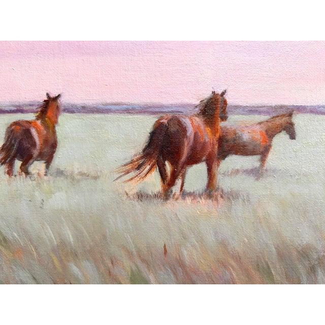 Gray Iceland Horses Landscape Original Painting on Canvas by Valeriya Serova For Sale - Image 8 of 9