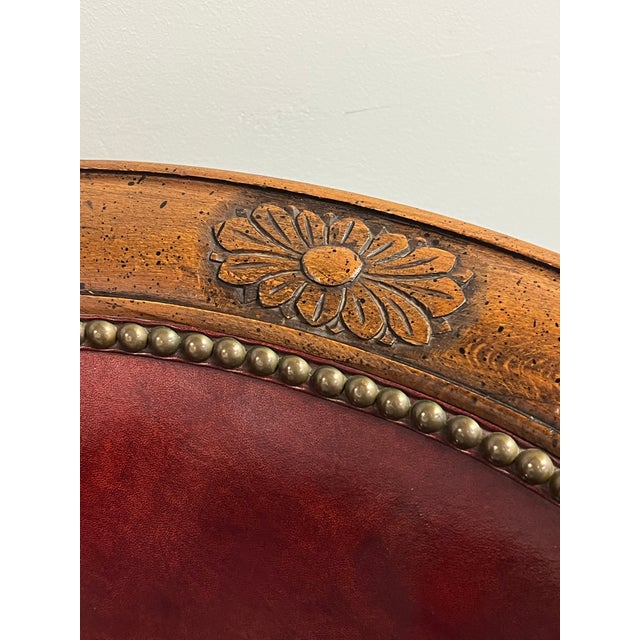 Louis XVI Style Leather Barrel Back Library Chair For Sale In New York - Image 6 of 12