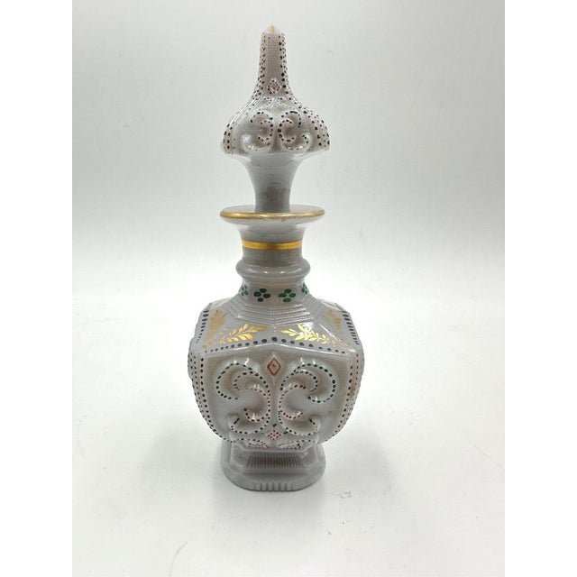 White Opaline Bottle with Enamelled Relief Decoration, 19th Century For Sale - Image 10 of 10