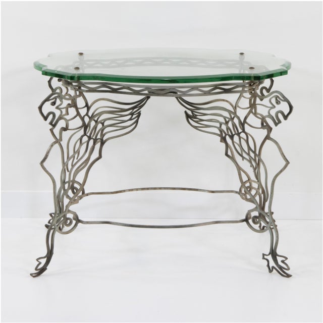 Art Deco Metal Table with Beveled Glass Top, 1930s For Sale - Image 4 of 4