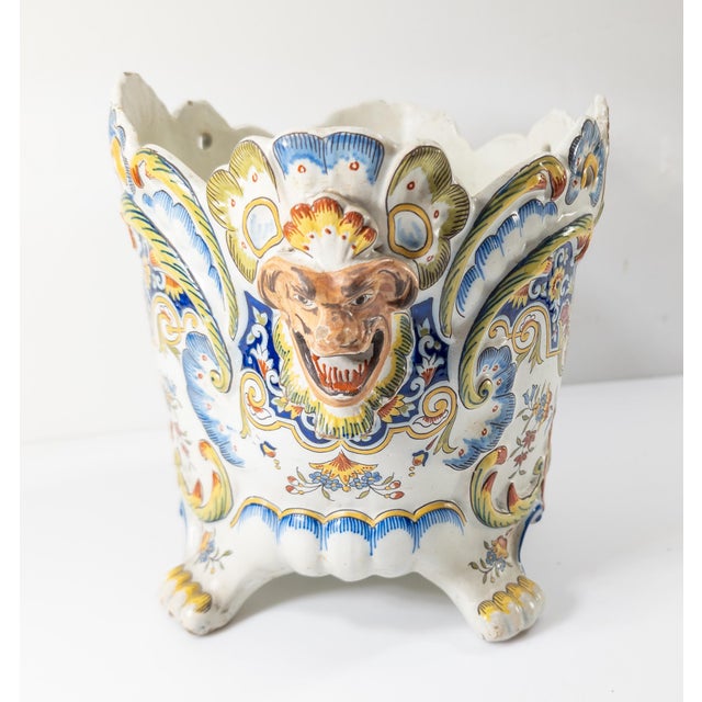 Late 19th Century 19th Century French Faience Polychrome Rouen Centerpiece Jardiniere For Sale - Image 5 of 11