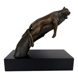 Vintage Bronze Finish Reclining Panther Sculpture on Modernist Base