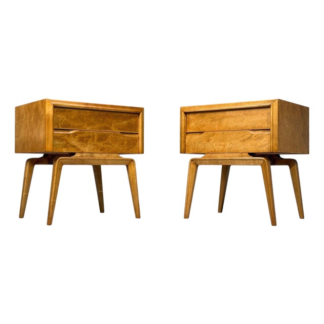 Edmond J Spence, Nightstands, Burled Maple, Bentwood, Sweden, 1960s For Sale