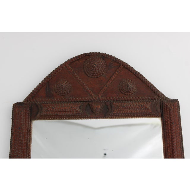 Late 19th Century Rare Antique French Tramp Art Mirror, 25" T X 16” W For Sale - Image 5 of 12