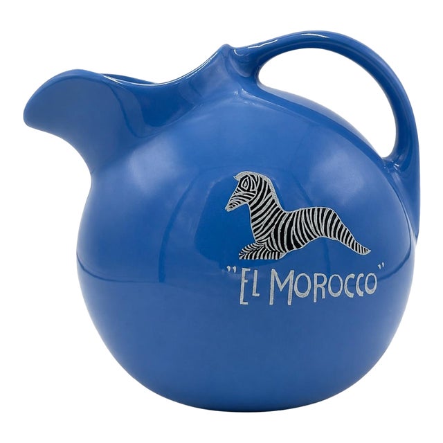 Vintage El Morocco Nyc Nightclub Blue Ceramic Water Pitcher Zebra Logo Barware For Sale