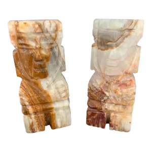 Mid-Century Boho Carved Stone Onyx Bookends