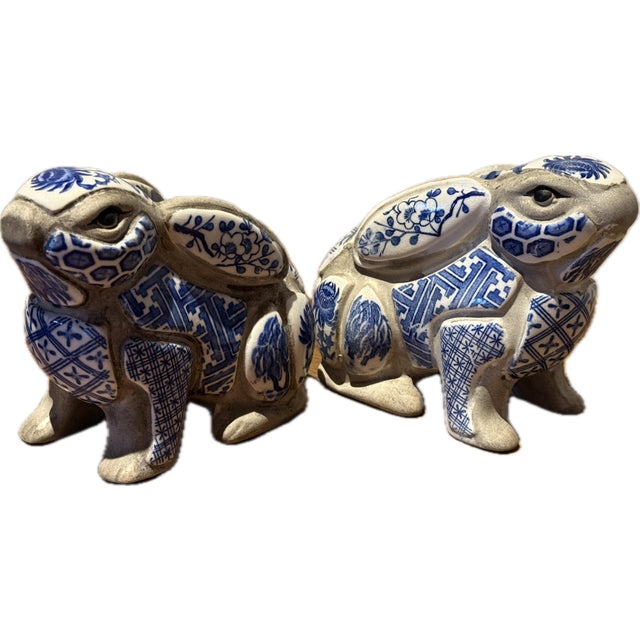 Blue and White Rabbit Candle Stick Holder Set Created by Artist Nancy Lopez in the 1980s Sold Through Tiffany & Co For Sale - Image 10 of 12