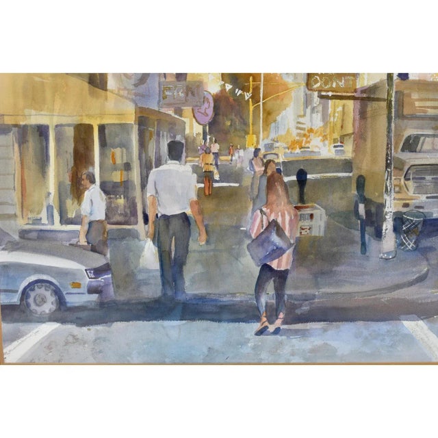 Realism 1990s James C. Borden Large Cityscape Street Scene Watercolor Painting Cerused Frame For Sale - Image 3 of 14