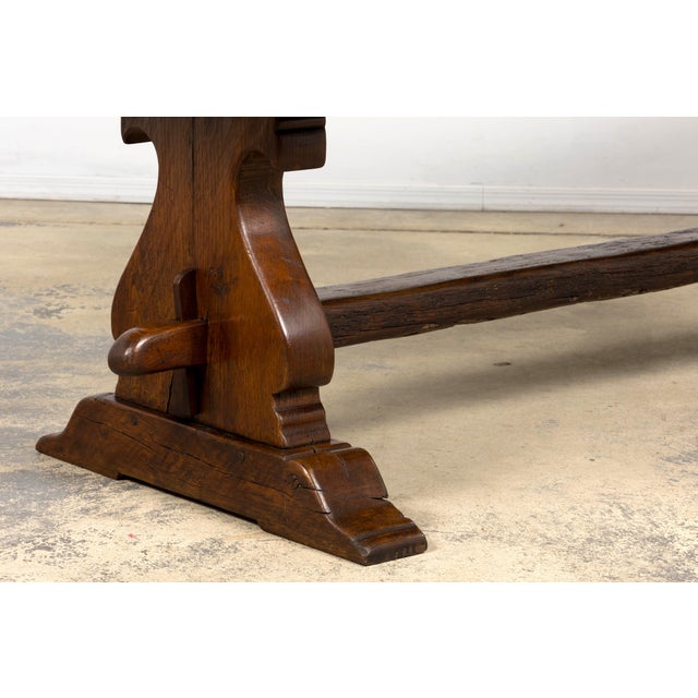 19th Century French Provincial Oak Farmhouse Trestle Dining Table For Sale - Image 10 of 18