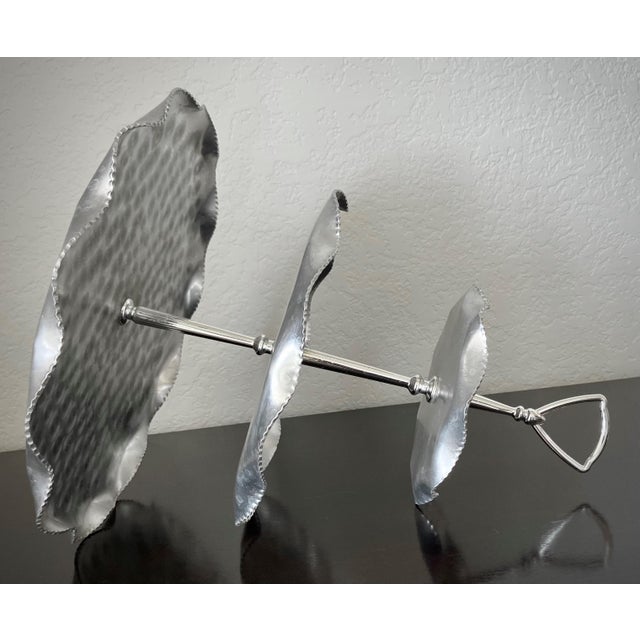 Mid 20th Century Mid 20th-Century Hand Forged Aluminum “Atomic” Swirl Design Three-Tier Centerpiece Tray For Sale - Image 5 of 18