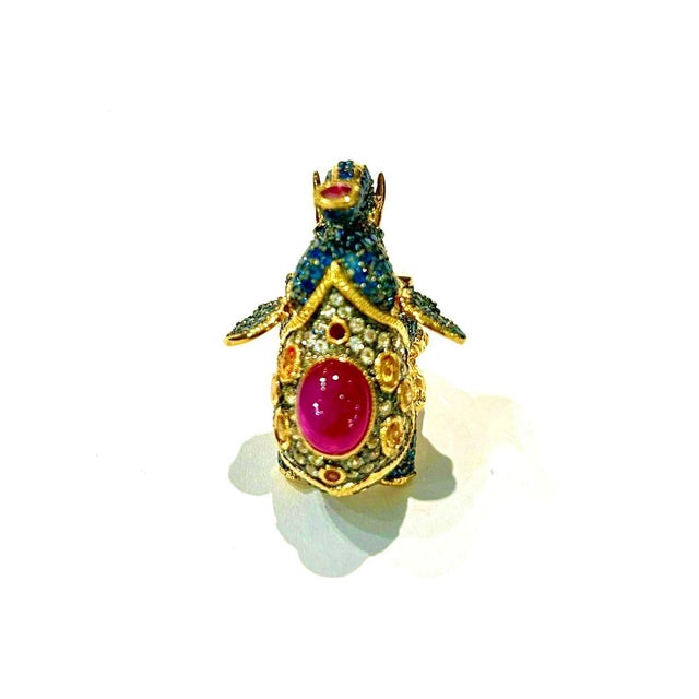 Bochic "Orient" Ruby, Emerald & Sapphire Elephant Rings Set In 18K Gold & Silver For Sale - Image 10 of 18