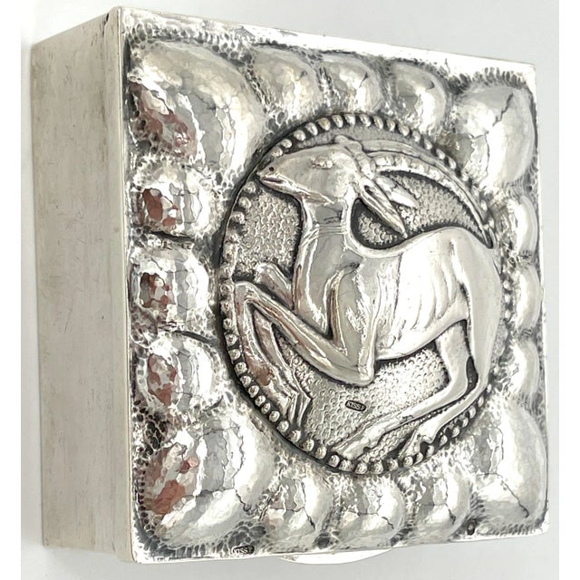 Wood Fine French Sterling Art Deco Ram Motif Square Table Box, Circa 1925 For Sale - Image 7 of 12