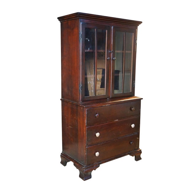 Mid-Century Modern Mid Century Mahogany Stepback China Display Cabinet Hutch Bookcase 68" For Sale - Image 3 of 18