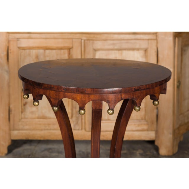 Italian 1800s Walnut Guéridon Side Table with Carved Apron and Gilt Spheres For Sale - Image 11 of 12