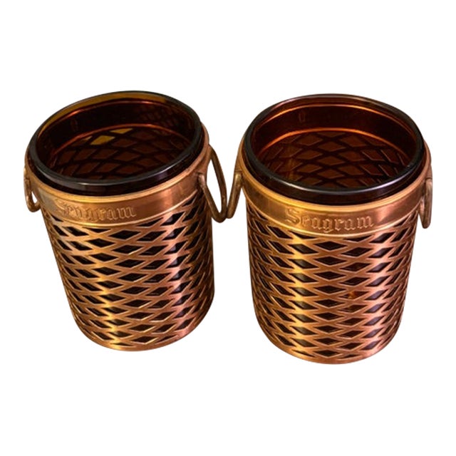 Vintage Seagram’s Scovill Barware Cups With Amber Glass Liners — Pair For Sale