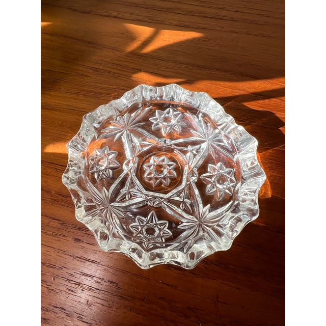 Glass Vintage Anchor Hocking Early American Press Cut Early Starburst Crystal 4 Slot Ashtray For Sale - Image 7 of 7