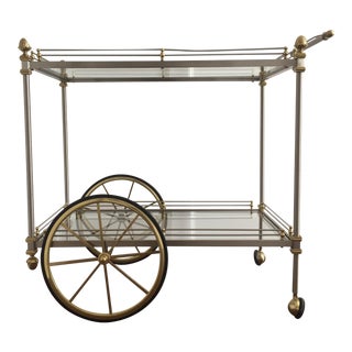 Chrome and Brass Bar Cart Attributed to Maison Jansen For Sale