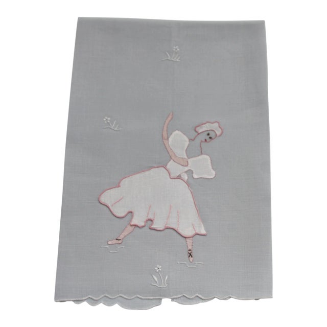 Gray Ballerina Dancing Girl Applique Hand Towel For Sale
